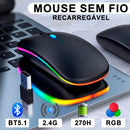 Mouse Sem Fio Recarregável Ergonômico Bluetooth e 2.4GHz
